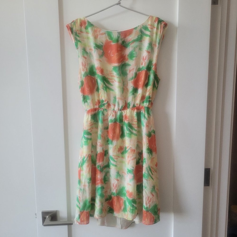 Alice + Olivia Silk Mini Dress Creme Green Orange Cream Size XS